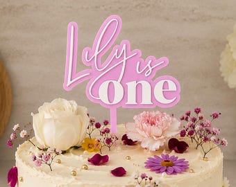 Acrylic personalised name is one two three four five cake topper birthday cake topper personalised is age name double layer cake topper