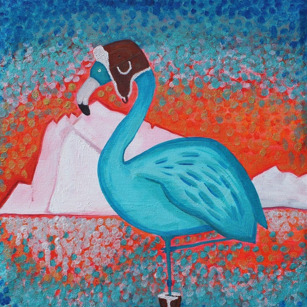 Tableau oiseau flamant bleu