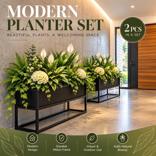 Modern Raised Metal Planter Box: Indoor/Outdoor Garden Bed
