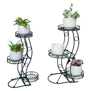 Cocoyard Tiered Metal Plant Stand – 3-Tier Black Indoor/Outdoor Flower Rack – Vertical Plant Shelf for Balcony, Patio, and Small Spaces