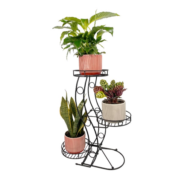 OPEN BOX Large Three Flower Pots Collapsible Plant Stand, No Assembly Required. Ideas for Plant Lovers (Minor Scratches and box damaged)