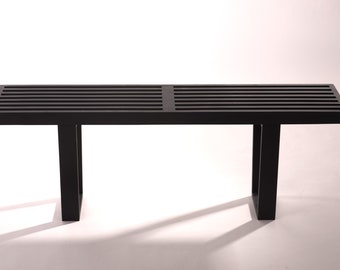 Wood Bench, Slat Bench, Platform Bench, Mid-Century Modern Ultra-Matte Black Bench. Entryway Bench, Window Bench, US: Duties Included.