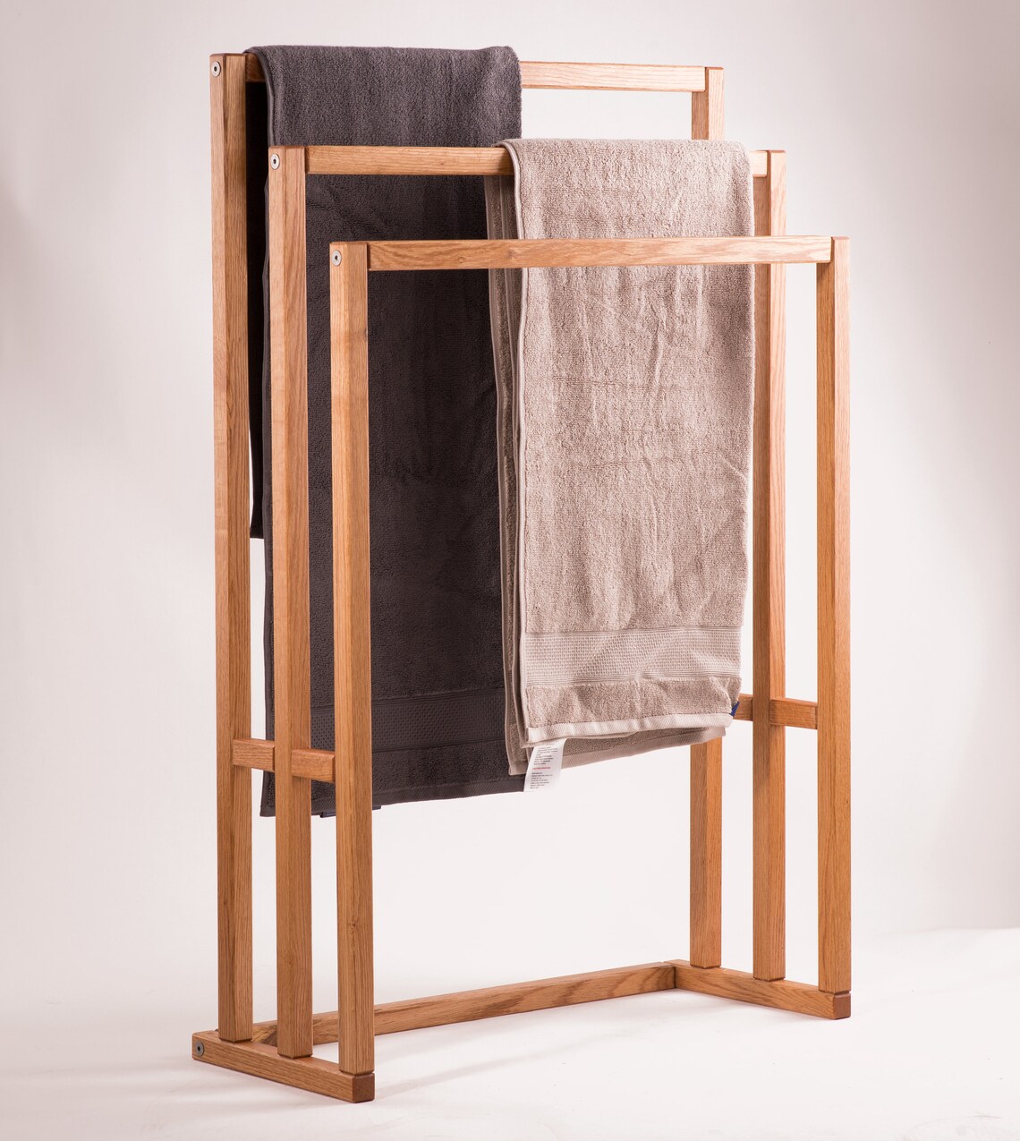 Custom width freestanding towel rack made of oak towel bar Etsy