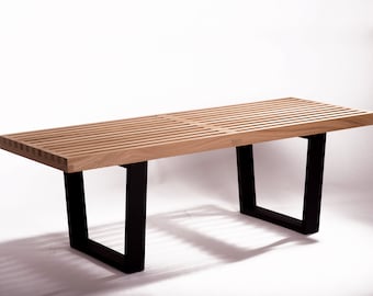 57&quot; Classic slatted bench, slatted coffee table. Ultra-matte finish. Import duties included (US)