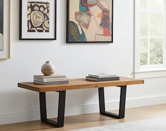 Banco/Mesa de centro de listones de roble, estilo moderno de mediados de siglo, hecho a mano - 152 cm