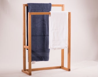 Freestanding towel rack, towel rail, towel hanger, clothes valet - oiled and waxed