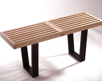 Short slatted bench natural oak top