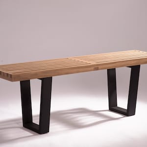Mesa de sofá estrecha, banco de láminas, roble blanco aceitado.