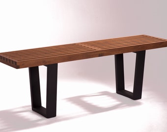 Merbau wood - narrow bench inspired by George Nelson design. Lacquered in ultra-matte.