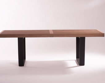 Walnut bench, George Nelson style. American black walnut, lacquered in ultra-matte.