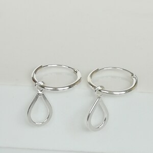 Pear Charm Hoops - Silver Teardrop Hoop - Minimalist Hoops - 12mm Hoops - Small Hoop Earrings - Cartilage Hoops - Open Hoop Earrings - E341