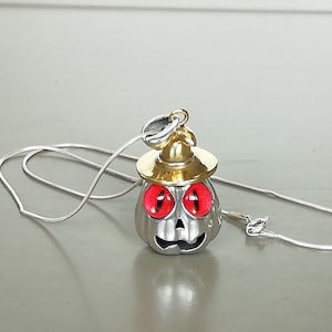 Halloween Pumpkin Necklace, Sterling Silver Pumpkin Necklace, Pumpkin Pendant, Scary Pumpkin Necklace, Halloween Gift Jewelry PD 818