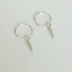 Spike Hoop Earrings - Silver Spike Charm - Minimalist Hoops - 12mm Hoops - Small Hoop Earrings - Cartilage Hoops - Open Hoop Earring - E349