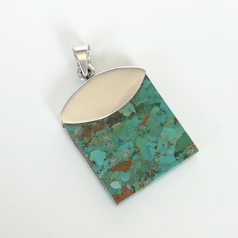 PD313 Turquoise Necklace Hubei Turquoise Chunky Turquoise Tibetan 925 Silver Pendant Necklace Nepalese Necklace