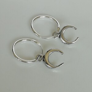 Sterling Silver Crescent Hoops - Crescent Charm Hoops - Minimalist Hoops - Moon Phase Earrings - Cartilage Hoops - Bohemian Hoops - NE31