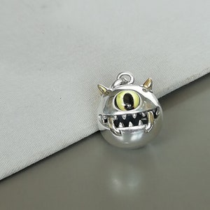 Halloween One Eyed Pumpkin Monster Pendant, Sterling Silver Pumpkin Necklace, Pumpkin, Scary Pumpkin Necklace, Halloween Gift Jewelry PD821