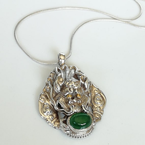 Tibetan Necklace - Good Luck Pendant - Green Stone Pendant