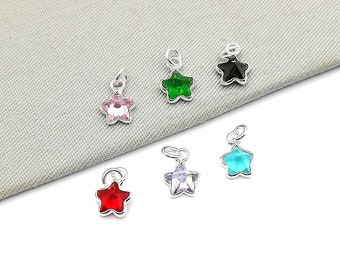 Crystal star necklace | Star charm necklace | Cz colored charms | Celestial jewelry | Sterling silver charm necklace | Charm bracelet | CH6