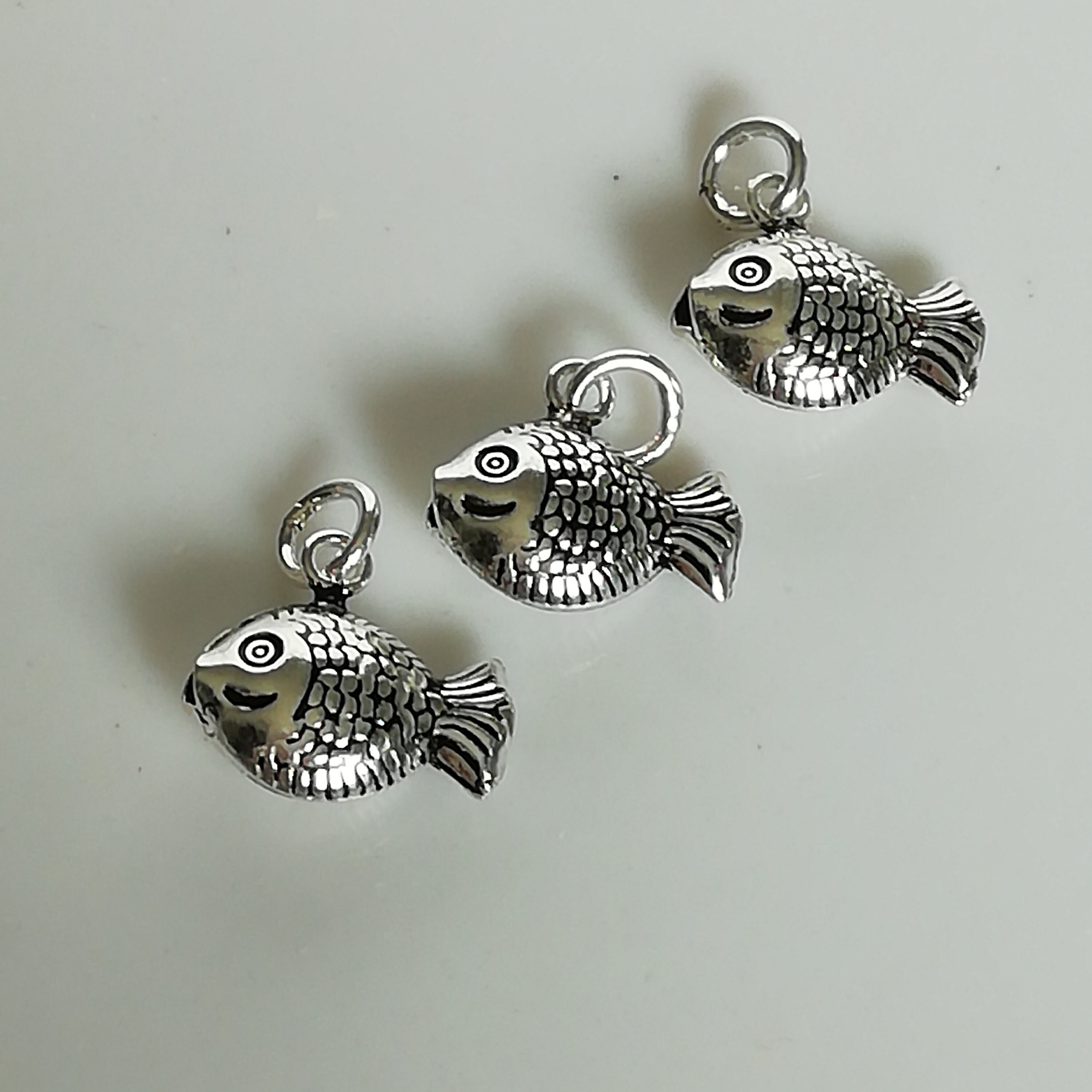 Silver fish charm Tiny fish pendant Bohemian jewelry Etsy