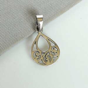 Tropfen filigraner Anhänger - Sterling Silber Anhänger - Boho Anhänger - 925 Silber Hals charm - Schmuckzubehör - Hübscher Anhänger - PD654