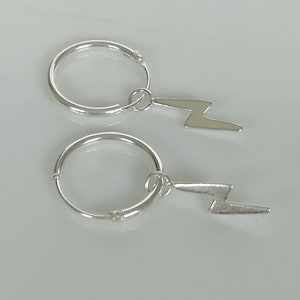 Lightning Bolt Charm Hoop - Sterling Silver Hoops - Minimalist Hoops - 12mm Hoops - Small Hoop - Cartilage Hoops - Add On Charm- E395
