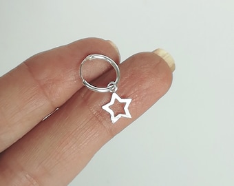 Star Charm Hoop - Sterling Silver Celestial Hoops - Minimalist Hoops - 12mm Hoops - Small Hoop - Cartilage Hoops - Add On Charm - E736