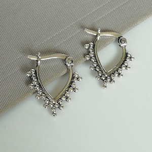 Ethnic ear hoops - Silver ear hoops - Bohemian ear hoops - Oxidized silver hoops - 925 silver hoops - Tibetan hoops - Gift Earrings - NE29