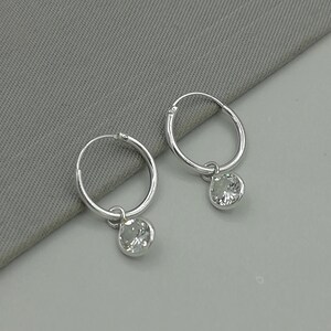Minimalist Hoops - White Cz Charm - Crystal Earrings - 12mm Hoops - Small Hoop Earrings - Cartilage Hoops - Earrings - E360