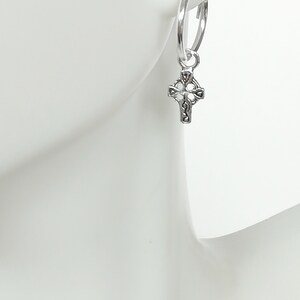 Silver Cross Charm - Minimalist Hoops - 12mm Hoops -  Religious Charm - Cartilage Hoops - Silver Charm Hoops - Small Hoop Earrings - E342