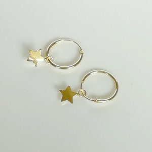 Gold Hoops - Gold Star Charm - Celestial Earrings -12mm Hoops - Small Hoop Earrings - Cartilage Hoops - Star Earrings - E336