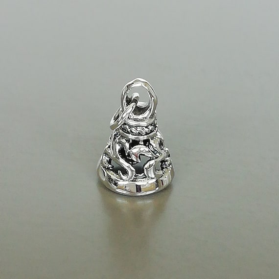Tibetan Bell Charm - Light Silver Bell Pendant - Pendant Necklace