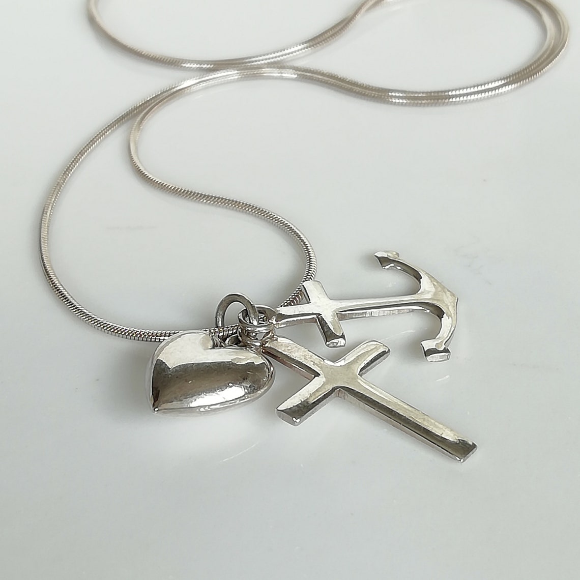 Herz Kreuz Anker Charme Sterling Silber Anhänger Boho Etsy