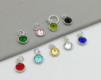 Sterling silver round crystal birthstone charms | Crystal necklace | Tiny colored cz charms | Silver jewelry | Silver charm bracelet | CH8