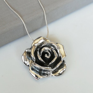 Electroformed Silver rose pendant - Chunky rose charm - Flower necklace - Bridesmaids gift - Boho pendant - Silver charm necklace - PD597