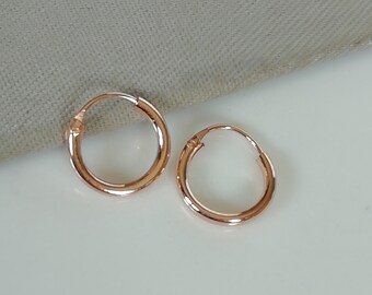 Rose gold ear hoops - 8mm endless hoops - Minimalist ear hoops - Pink gold plated hoops - 925 silver hoops - Tragus cartilage hoops - NE56p