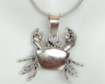 Crab Pendant - Silver Crab Necklace - Crab Neck Charm - Beach Jewelry - Cute Silver Gifts -  Silver Bracelet - Unisex Jewelry - PD224