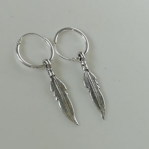 Feather Charm Hoops - Bohemian Ear Hoops - Casual Earrings - 12mm Hoops - Open Hoop Earrings - Cartilage Hoops - Lucky Charm - NE15