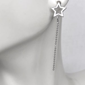 Sterling silver star ear studs - Star and chain studs - Minimalist studs - Celestial piercing - Dainty ear studs - Cartilage studs - NE24