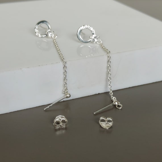 Argento Sterling Orecchini A Perno In Argento 925 - Design Ramo Con Fiore, Pietra Simulata 0,50 Ct, Lunghezza 29 Mm, Senza Marca Orecchini 29 Mm