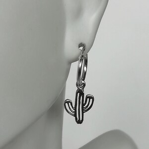 Minimalist Hoops - Silver Cactus Hoop - Multipurpose Charm - Hoops With Charm - Cactus Earrings - Cartilage Hoops  - E359