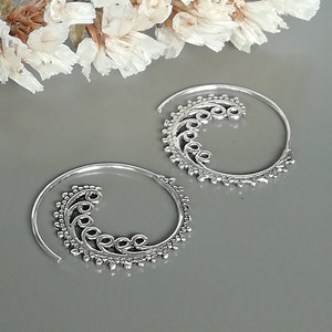 Sterling silver spiral hoops - Indian style hoops - 925 silver hoops - Spiral wired earrings - Unique spiral hoops -  Bohemian hoops - E67