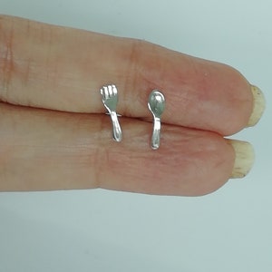Silver spoon n fork earrings - Tiny ear studs - Minimalist studs - Cutlery ear studs - Silver earrings - Body piercing studs - NE1