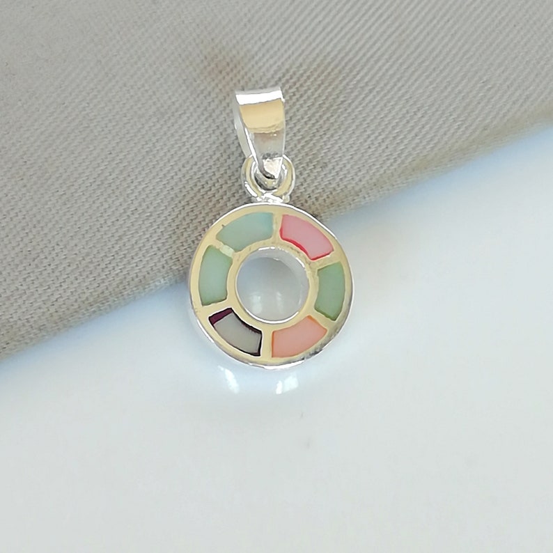 Silver Ring Pendant Multicolored Pendant Mother Of Pearl PD191 Circle Neck Charm Circle Of Life Charm Wheel Of Life
