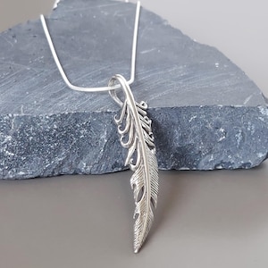 Silver Feather Pendant - Feather Charm - Silver Necklace - Silver Pendant - Silver Jewelry - PD14