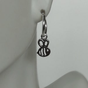 12mm Silver Hoops - Minimalist Hoops - Little Bee Charm Hoops - Charm Earrings  - Cartilage Hoops - Earrings - E346