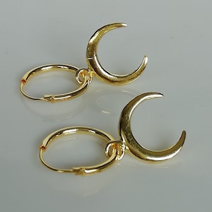 Crescent Moon Hoops - Gold Charm Hoops - Minimalist Hoops - Sterling Silver - Moon Phase Earrings - Gold Hoops - Gold Gift Hoops - E396
