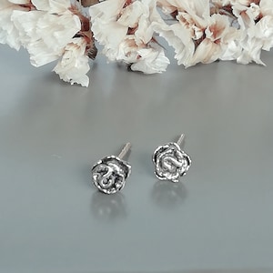Sterling silver tiny rose ear studs - Silver flower studs - Stud earrings - Boho ear studs - Piercing studs - Dainty cartilage studs - E33