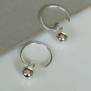 Sterling silver ball hoops - Silver ear hoops - Minimalist ear hoops - Open ended  hoops - Gift Earrings - Casual ball hoops - NE49