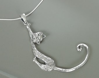 Sterling silver cat charms - Hanging cat pendant/charm - Silver cat charm - Silver gift item - Hanging kitten charm - PD811