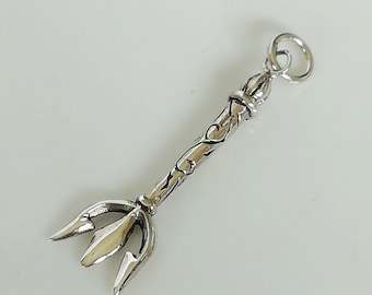 Silver trident charm - Trident pendant - Trishul charm - Sterling silver pendant - Bohemian 925 silver charm - God's weapon - PD624